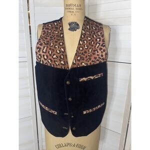 AJ Vintage Leather Fabric Vest Animal Print 90s Size Small Excellent Condition